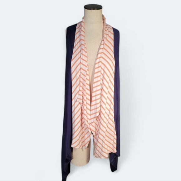 Game Day Girl Stuff Blue duster vest with orange - white stripes Size L - Picture 15 of 15